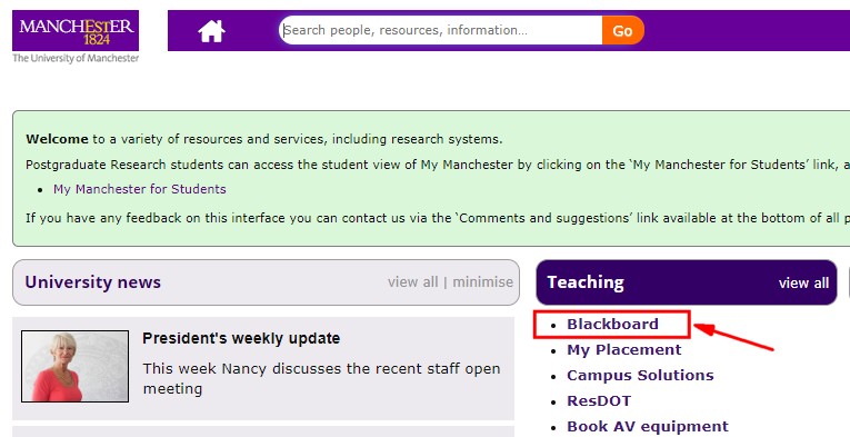 Accessing Blackboard from MyManchester