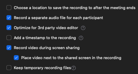 Preferences for Zoom local or cloud recordings