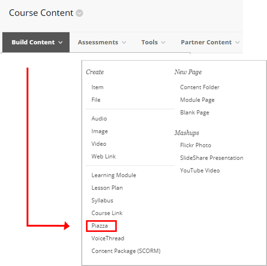 How to add Piazza to the Content Area