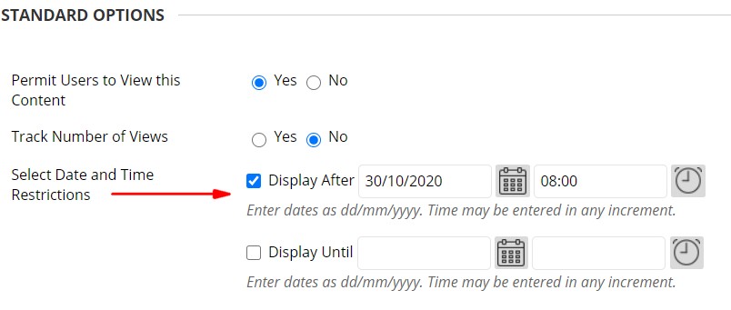 Image showing how to select date and time restrictions