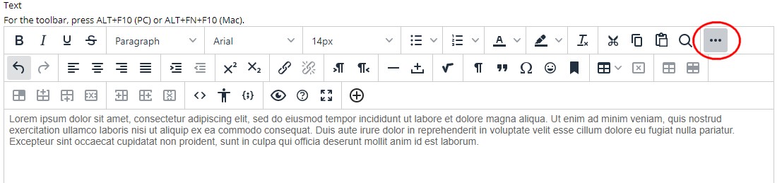 Image of Blackboard expanded text editor toolbar