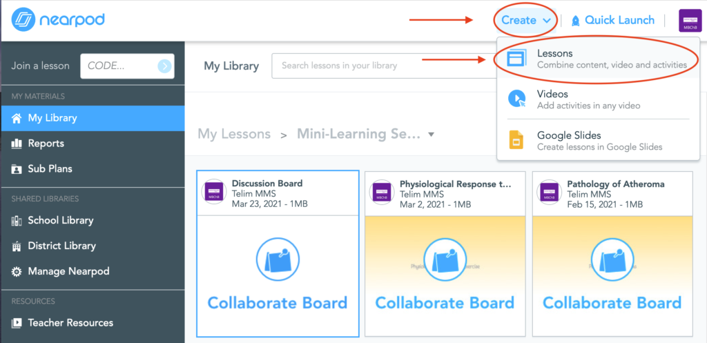 NearPod Create Lesson Page