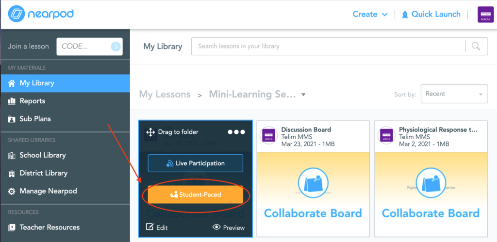 NearPod My Lessons Page