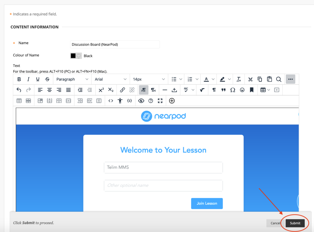 Embedding NearPod into Blackboard