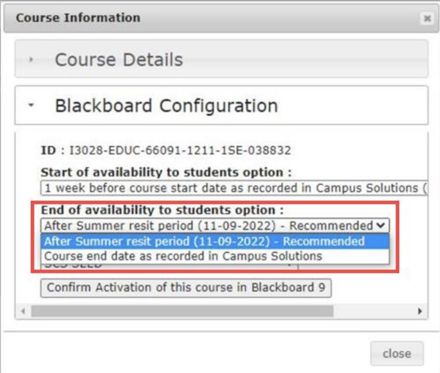 Manual Activation of Blackboard Courses Technology Enhanced Learning