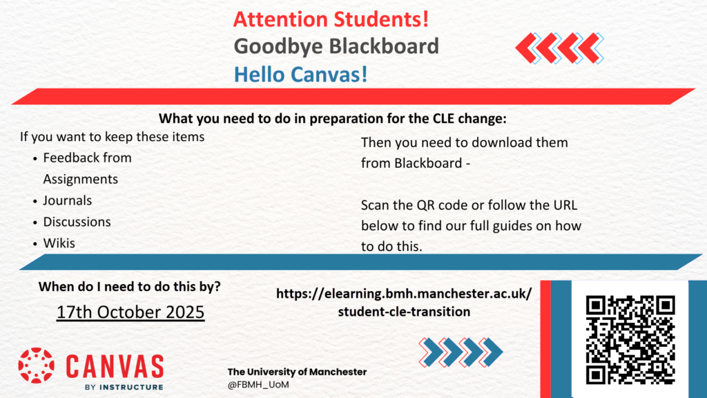 Infographic explaining how to get help with downloading Blackboard content before the cut ff date of 17 October 2025