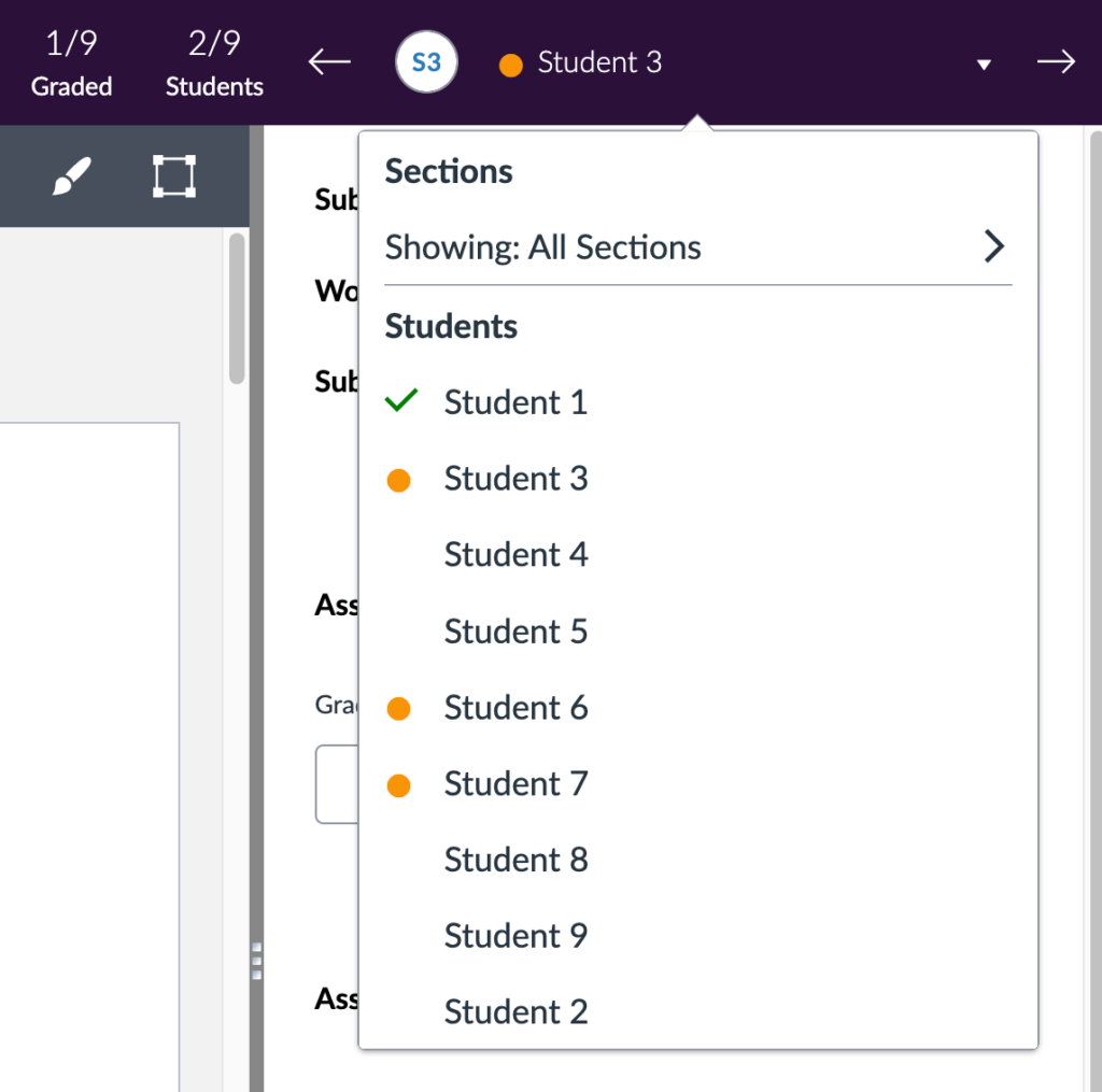 Screenshot of a list of anonymised students