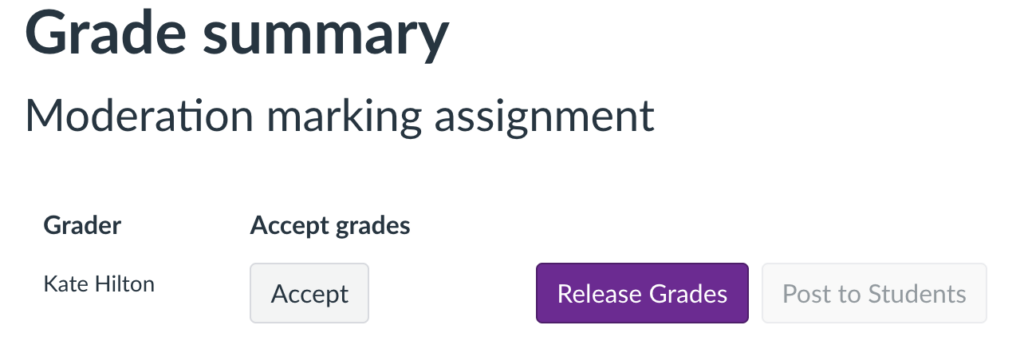 screenshot of the buttons to accept, release and post grades